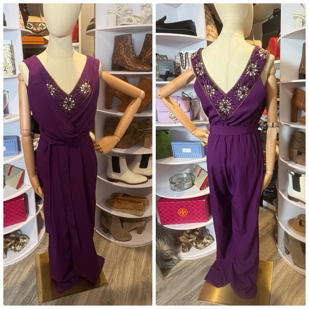 Virgos Lounge embellished v neck belted jumpsuit - 14 nwt